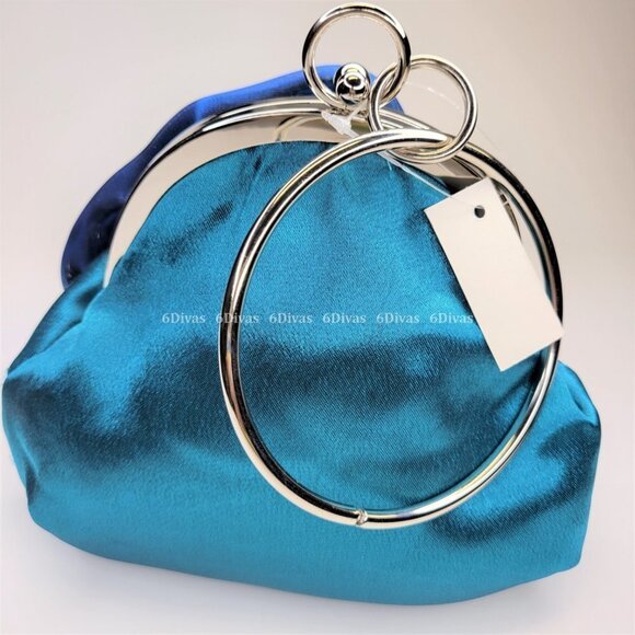 Turquoise Blue Green Floral Satin Evening Clutch Purse NWT - Picture 2 of 5